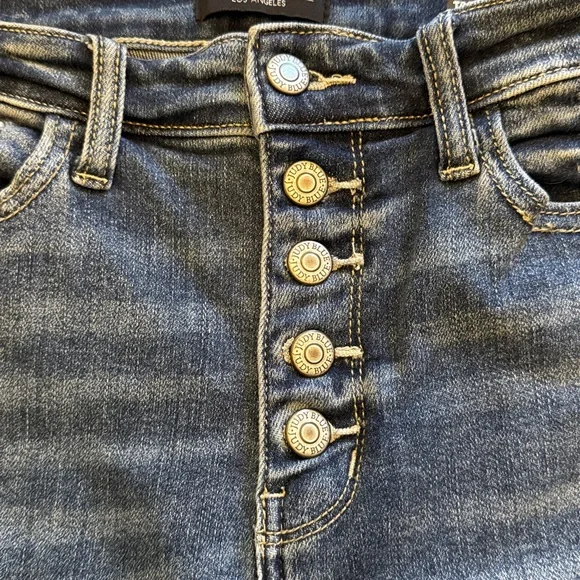 Judy Blue Distressed Denim, Button Fly, High Stretch, Flare Jeans, 32” Inseam - Picture 4 of 6